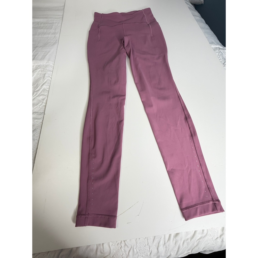 Lululemon Size 4 Mauve Pink Reflective Running Leggings Zip Pocket